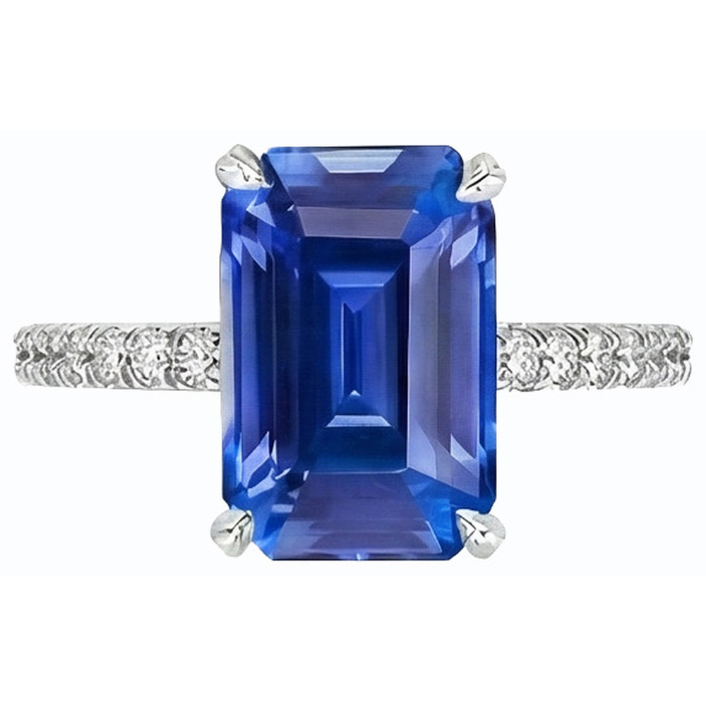 Natural Earth Mined Diamond Solitaire Ring Accents Emerald Sri Lankan Sapphire 4.50 Carats