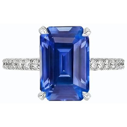 Natural Earth Mined Diamond Solitaire Ring Accents Emerald Sri Lankan Sapphire 4.50 Carats
