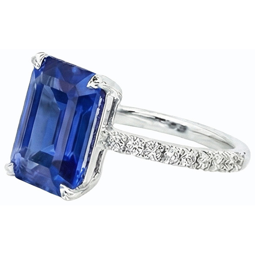 Natural Earth Mined Diamond Solitaire Ring Accents Emerald Sri Lankan Sapphire 4.50 Carats