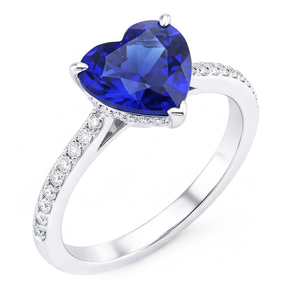 Natural Earth Mined Diamond Solitaire Ring Accents Heart Sri Lankan Sapphire 3 Carats