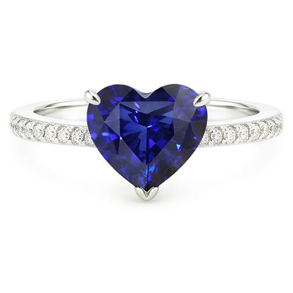 Natural Earth Mined Diamond Solitaire Ring Accents Heart Sri Lankan Sapphire 3 Carats
