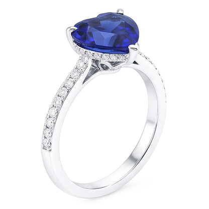 Natural Earth Mined Diamond Solitaire Ring Accents Heart Sri Lankan Sapphire 3 Carats