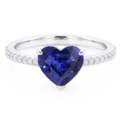Natural Earth Mined Diamond Solitaire Ring Accents Heart Sri Lankan Sapphire 3 Carats
