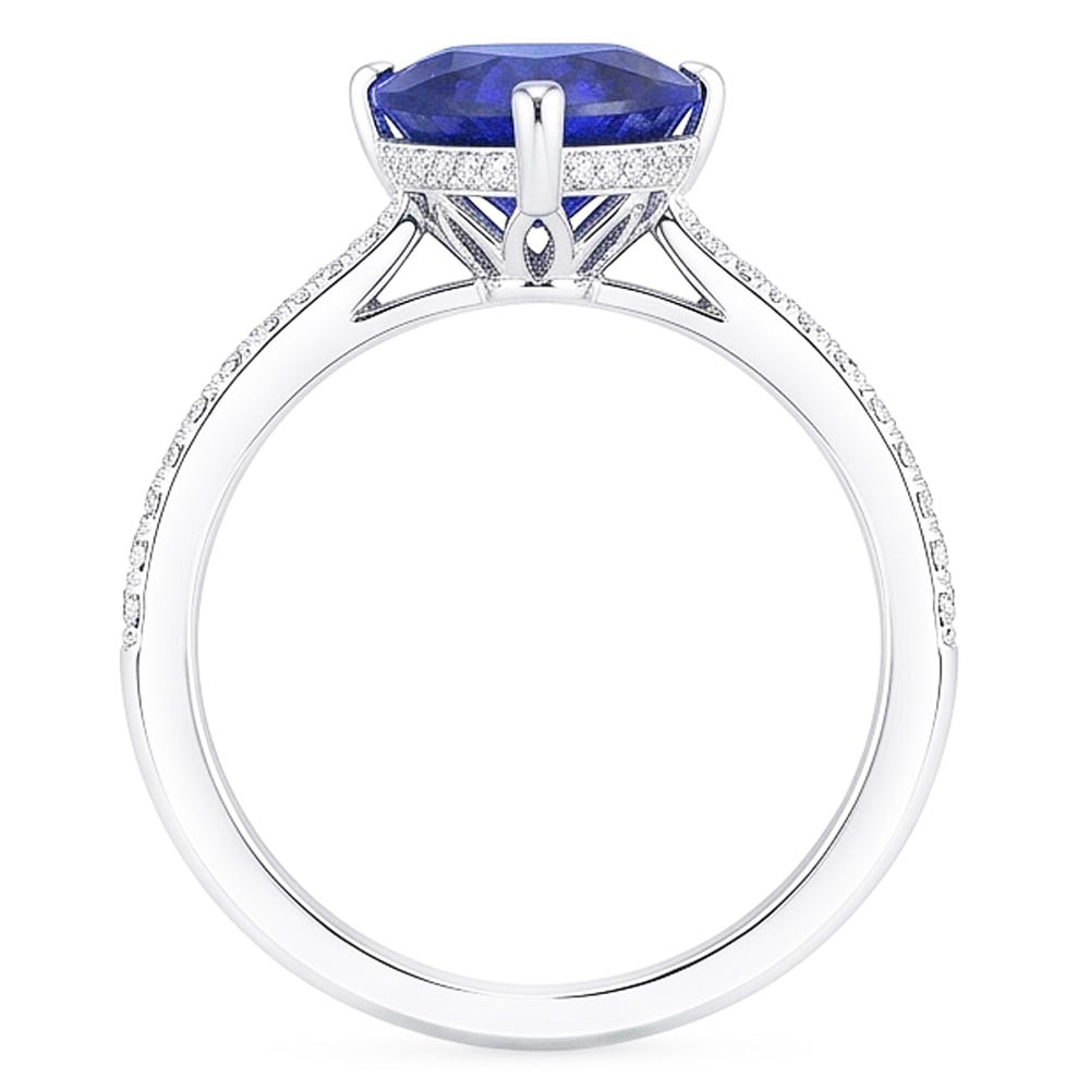 Natural Earth Mined Diamond Solitaire Ring Accents Heart Sri Lankan Sapphire 3 Carats