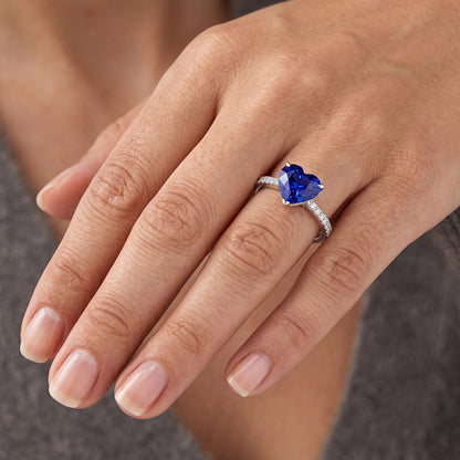 Natural Earth Mined Diamond Solitaire Ring Accents Heart Sri Lankan Sapphire 3 Carats