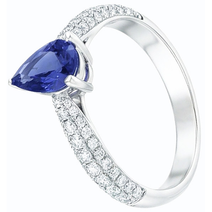 Natural Earth Mined Diamond Solitaire Ring Accents Pear Ceylon Sapphire 2.50 Carats
