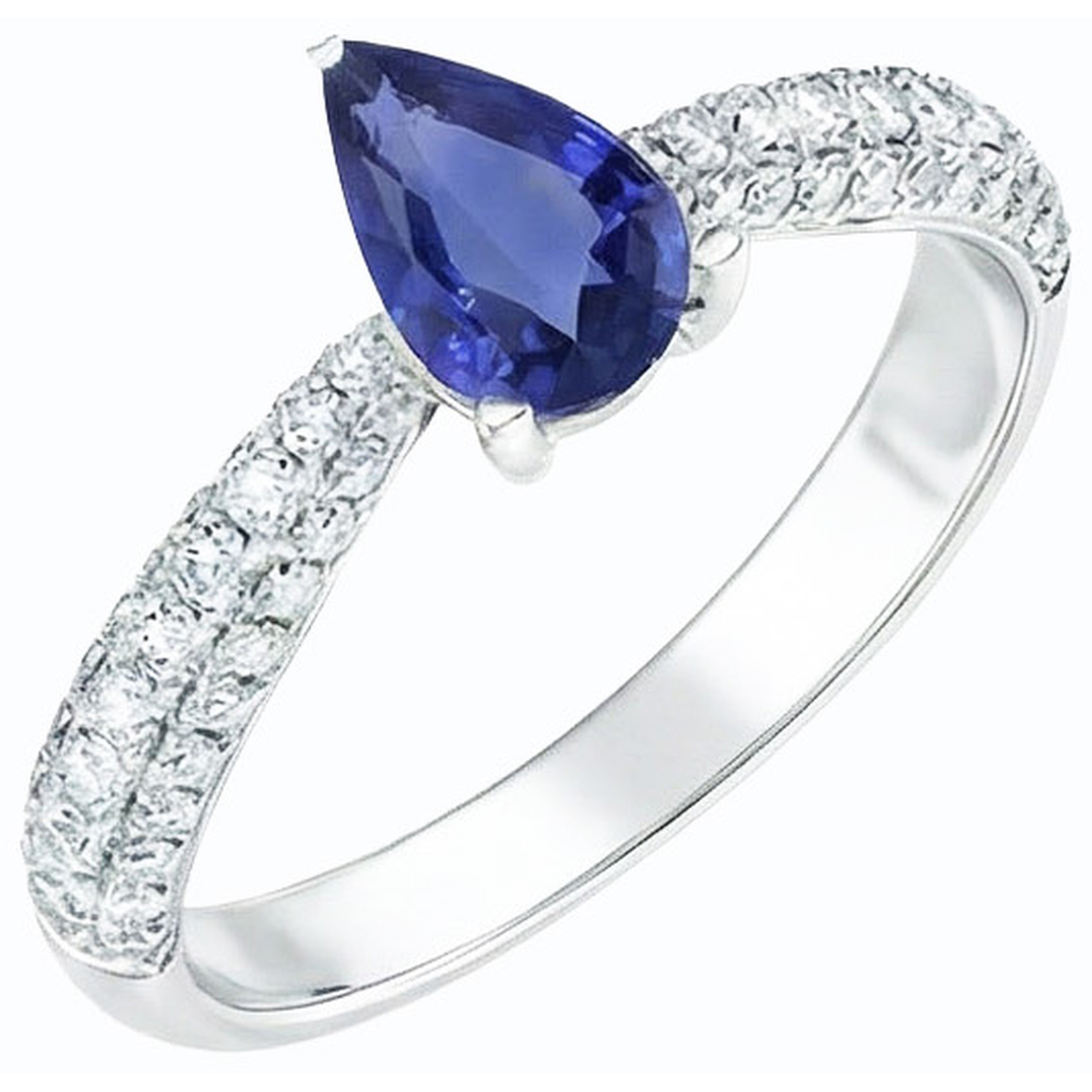 Natural Earth Mined Diamond Solitaire Ring Accents Pear Ceylon Sapphire 2.50 Carats