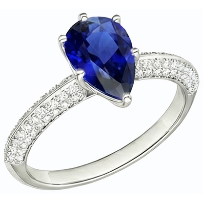 Natural Earth Mined Diamond Solitaire Ring Accents Pear Sri Lankan Sapphire 3 Carats