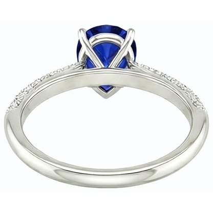 Natural Earth Mined Diamond Solitaire Ring Accents Pear Sri Lankan Sapphire 3 Carats