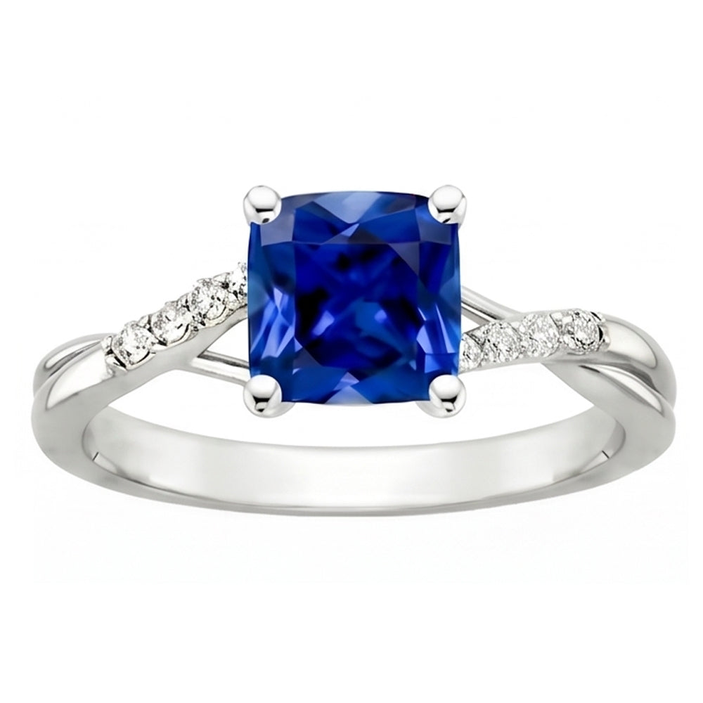 Natural Earth Mined Diamond Solitaire Ring Cushion Blue Sapphire With Accents 2.50 Carats