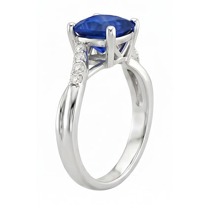 Natural Earth Mined Diamond Solitaire Ring Cushion Blue Sapphire With Accents 2.50 Carats