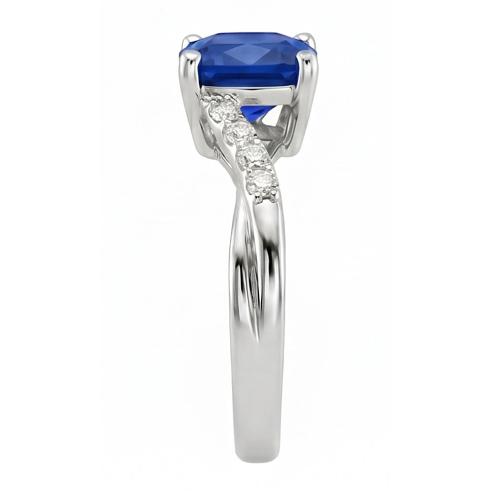 Natural Earth Mined Diamond Solitaire Ring Cushion Blue Sapphire With Accents 2.50 Carats