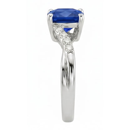 Natural Earth Mined Diamond Solitaire Ring Cushion Blue Sapphire With Accents 2.50 Carats