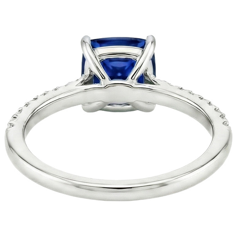 Natural Earth Mined Diamond Solitaire Ring Cushion Blue Sapphire With Accents 3.25 Carats