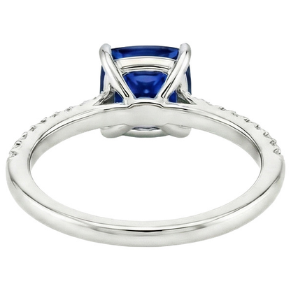 Natural Earth Mined Diamond Solitaire Ring Cushion Blue Sapphire With Accents 3.25 Carats