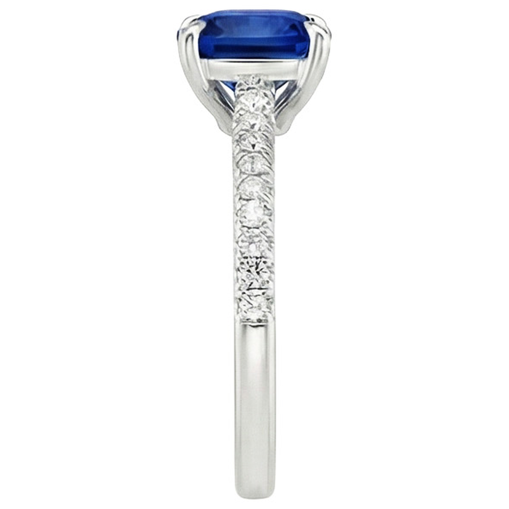 Natural Earth Mined Diamond Solitaire Ring Cushion Blue Sapphire With Accents 3.25 Carats