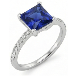 Natural Earth Mined Diamond Solitaire Ring Princess Blue Sapphire With Accents 5.50 Carats
