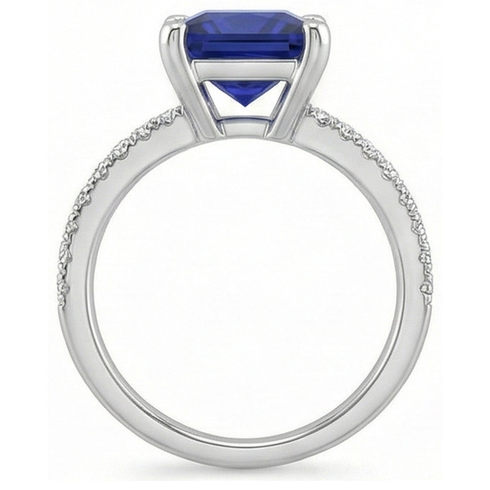 Natural Earth Mined Diamond Solitaire Ring Princess Blue Sapphire With Accents 5.50 Carats