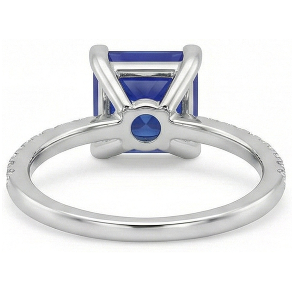 Natural Earth Mined Diamond Solitaire Ring Princess Blue Sapphire With Accents 5.50 Carats