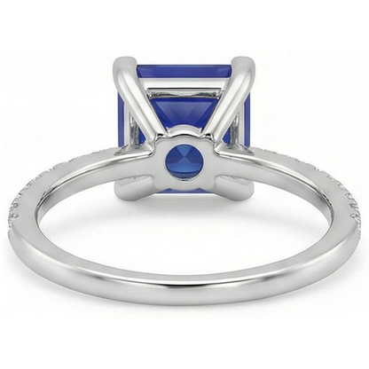 Natural Earth Mined Diamond Solitaire Ring Princess Blue Sapphire With Accents 5.50 Carats