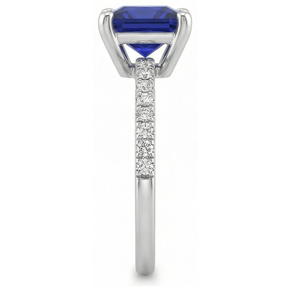 Natural Earth Mined Diamond Solitaire Ring Princess Blue Sapphire With Accents 5.50 Carats