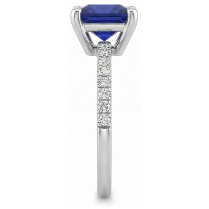 Natural Earth Mined Diamond Solitaire Ring Princess Blue Sapphire With Accents 5.50 Carats