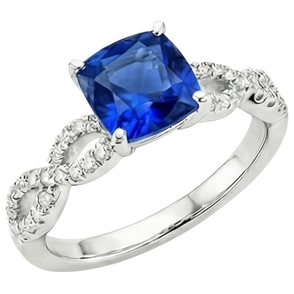 Natural Earth Mined Diamond Solitaire Ring With Accents 2.75 Carats Cushion Blue Sapphire