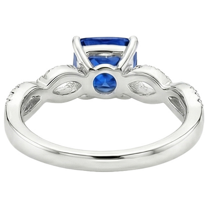 Natural Earth Mined Diamond Solitaire Ring With Accents 2.75 Carats Cushion Blue Sapphire
