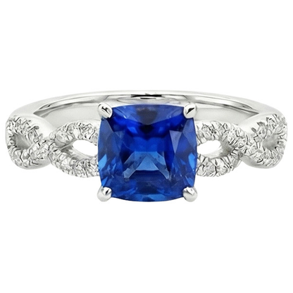 Natural Earth Mined Diamond Solitaire Ring With Accents 2.75 Carats Cushion Blue Sapphire