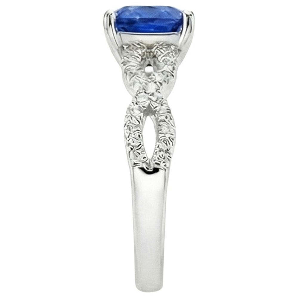Natural Earth Mined Diamond Solitaire Ring With Accents 2.75 Carats Cushion Blue Sapphire