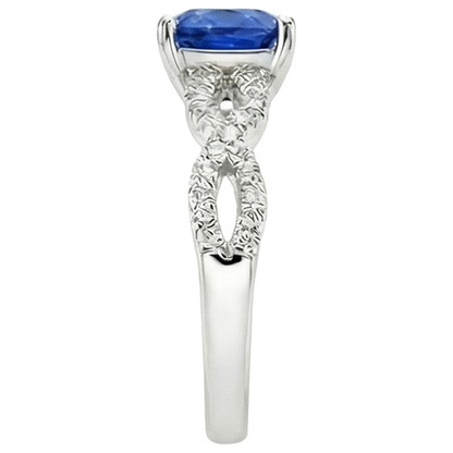 Natural Earth Mined Diamond Solitaire Ring With Accents 2.75 Carats Cushion Blue Sapphire