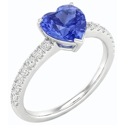 Natural Earth Mined Diamond Solitaire Ring With Accents Heart Sri Lankan Sapphire 3 Carats