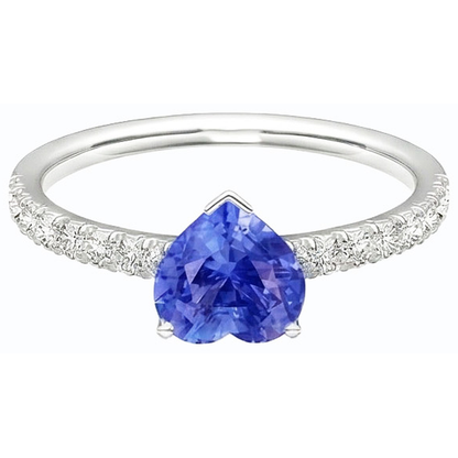 Natural Earth Mined Diamond Solitaire Ring With Accents Heart Sri Lankan Sapphire 3 Carats