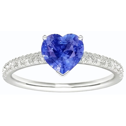 Natural Earth Mined Diamond Solitaire Ring With Accents Heart Sri Lankan Sapphire 3 Carats