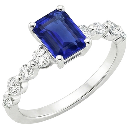 Natural Earth Mined Diamond Solitaire Ring with Accents Emerald Blue Sapphire 4.50 Carats