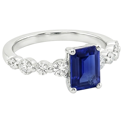 Natural Earth Mined Diamond Solitaire Ring with Accents Emerald Blue Sapphire 4.50 Carats