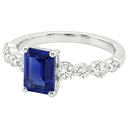 Natural Earth Mined Diamond Solitaire Ring with Accents Emerald Blue Sapphire 4.50 Carats