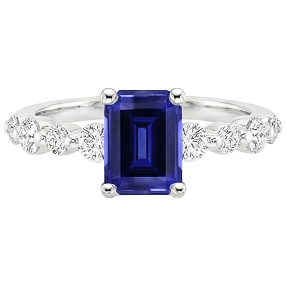 Natural Earth Mined Diamond Solitaire Ring with Accents Emerald Blue Sapphire 4.50 Carats