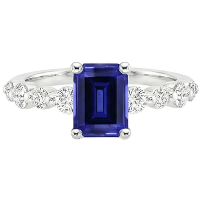 Natural Earth Mined Diamond Solitaire Ring with Accents Emerald Blue Sapphire 4.50 Carats