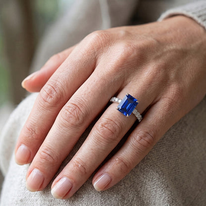 Natural Earth Mined Diamond Solitaire Ring with Accents Emerald Blue Sapphire 4.50 Carats