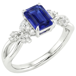 Natural Earth Mined Diamond Solitaire Ring with Accents Emerald Blue Sapphire 4 Carats