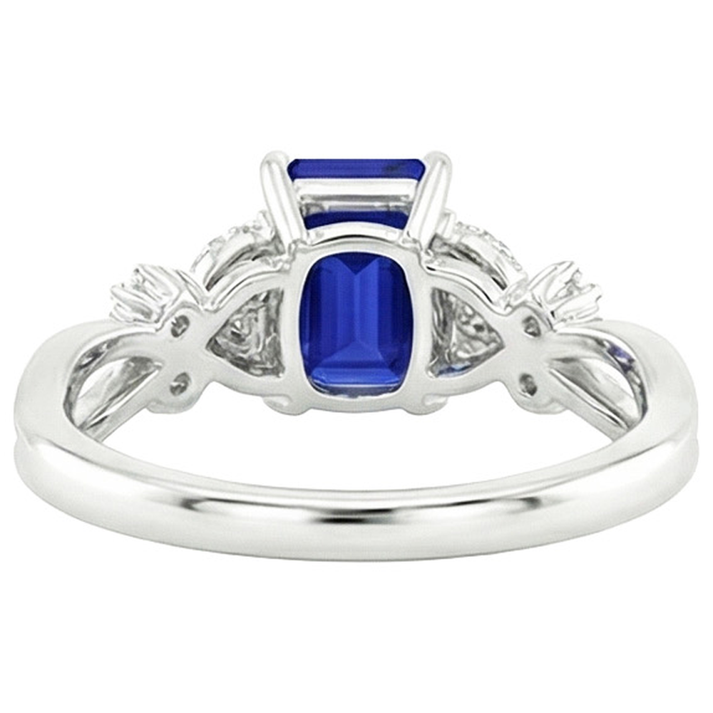Natural Earth Mined Diamond Solitaire Ring with Accents Emerald Blue Sapphire 4 Carats