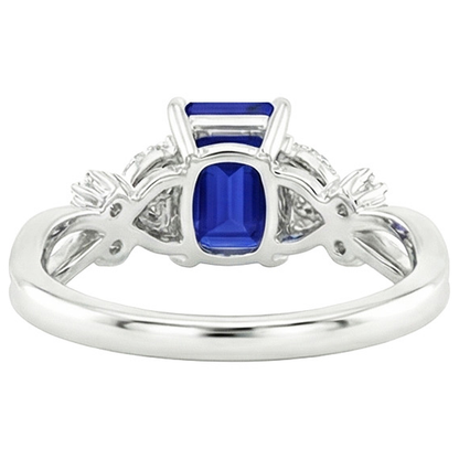 Natural Earth Mined Diamond Solitaire Ring with Accents Emerald Blue Sapphire 4 Carats