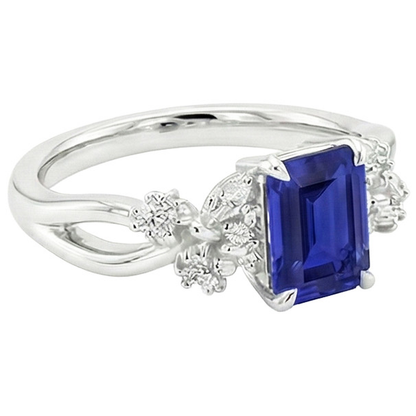 Natural Earth Mined Diamond Solitaire Ring with Accents Emerald Blue Sapphire 4 Carats