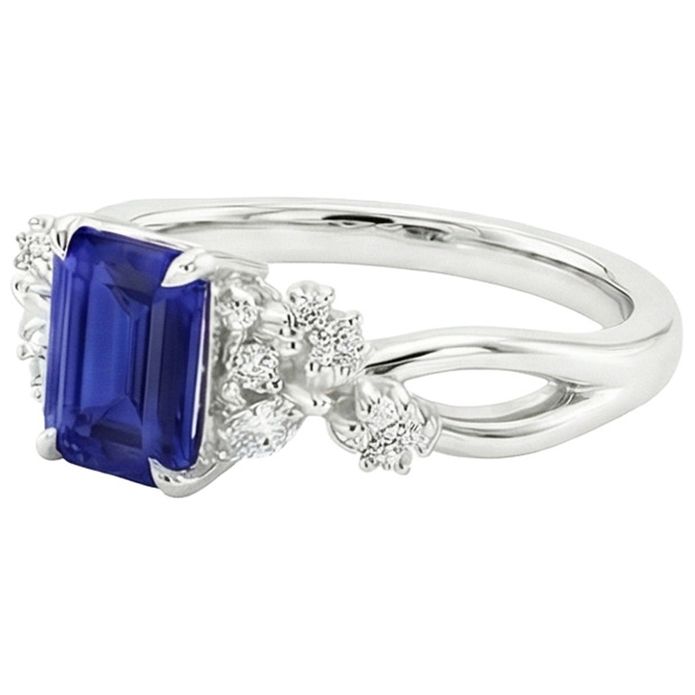 Natural Earth Mined Diamond Solitaire Ring with Accents Emerald Blue Sapphire 4 Carats
