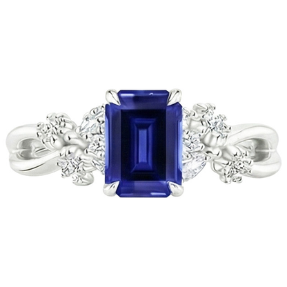 Natural Earth Mined Diamond Solitaire Ring with Accents Emerald Blue Sapphire 4 Carats