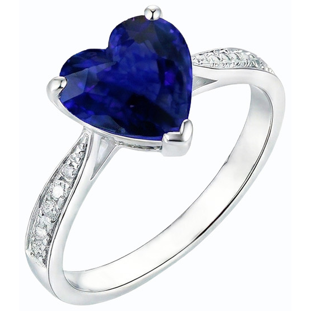 Natural Earth Mined Diamond Solitaire With Accents Heart Ceylon Sapphire Ring 3.50 Carats