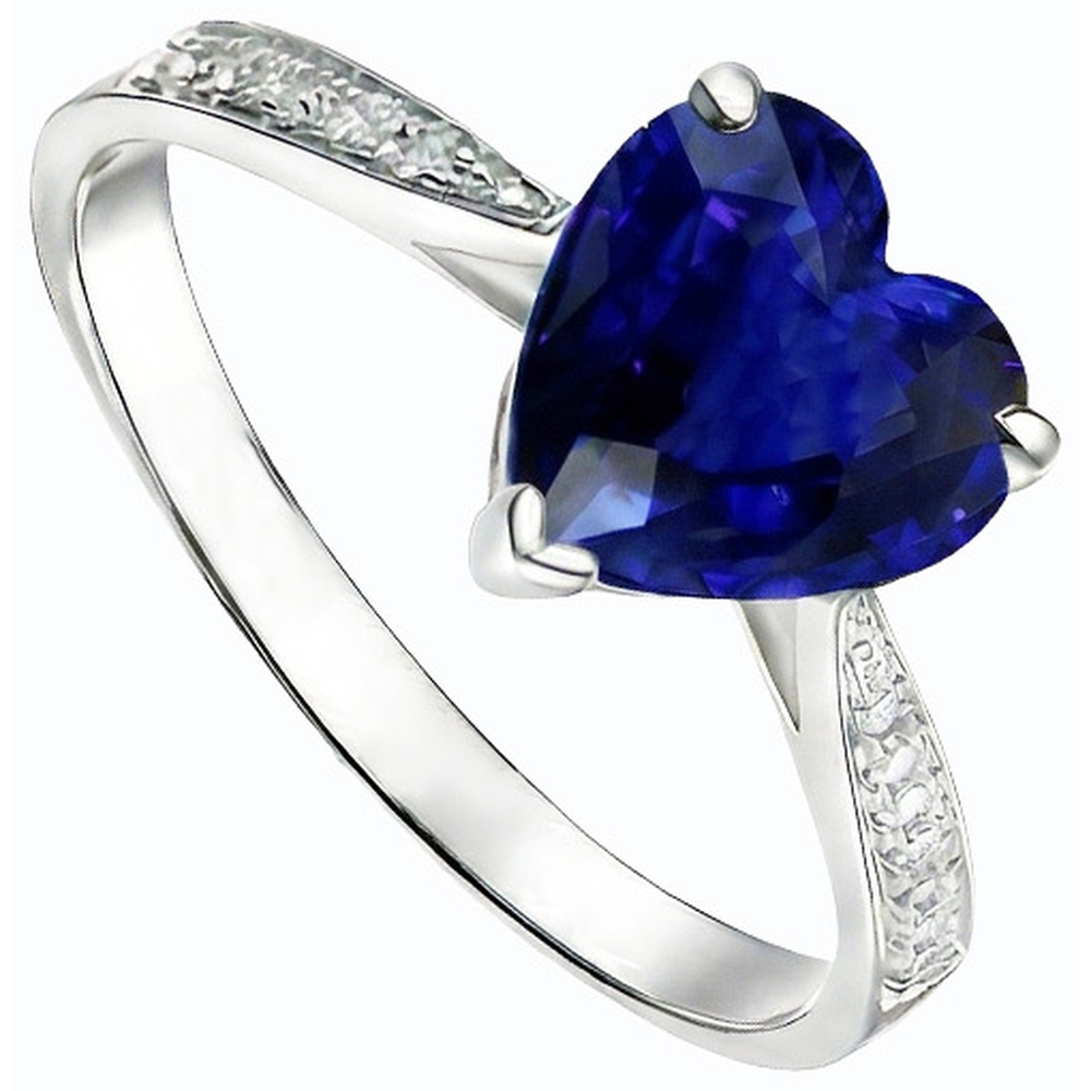 Natural Earth Mined Diamond Solitaire With Accents Heart Ceylon Sapphire Ring 3.50 Carats