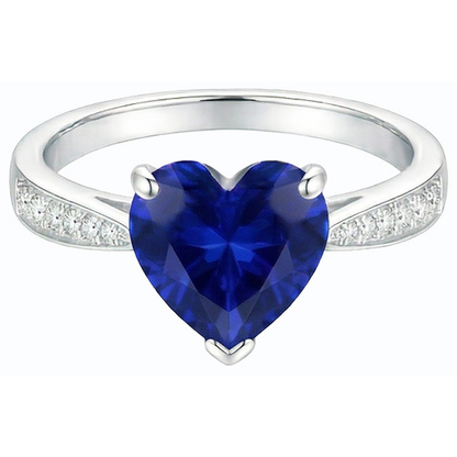 Natural Earth Mined Diamond Solitaire With Accents Heart Ceylon Sapphire Ring 3.50 Carats