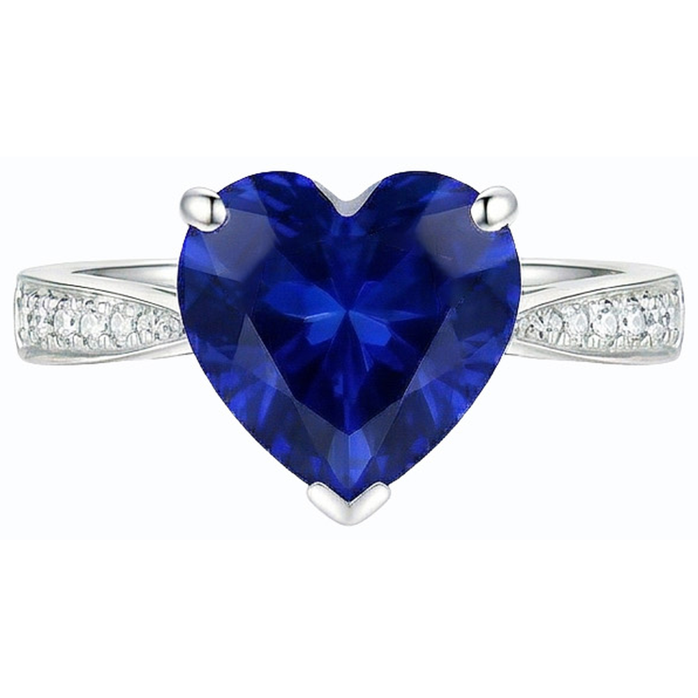 Natural Earth Mined Diamond Solitaire With Accents Heart Ceylon Sapphire Ring 3.50 Carats